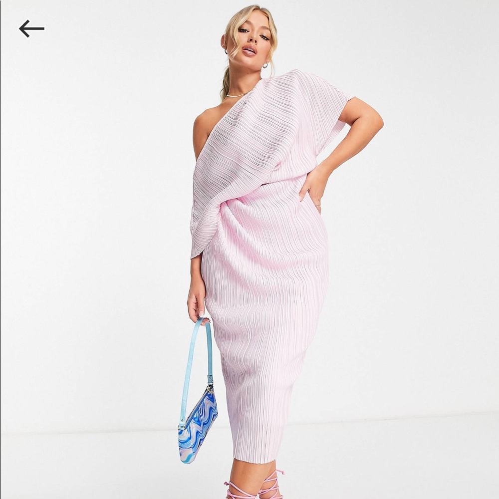 ASOS Design fallen shoulder plisse midi dress in lilac
